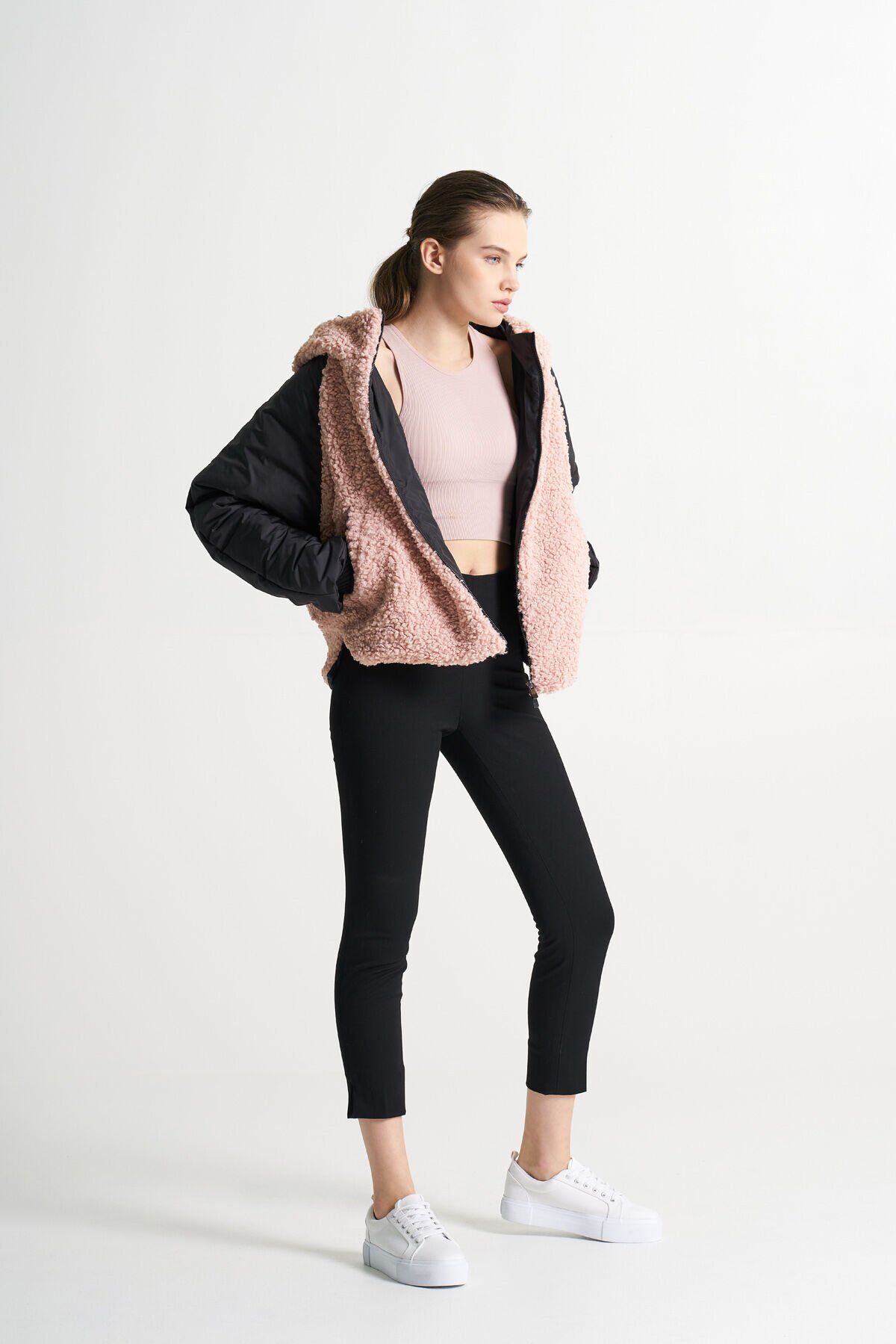 BiBi 2312 Pudra Teddy Kumaş Kadın Kısa Mont