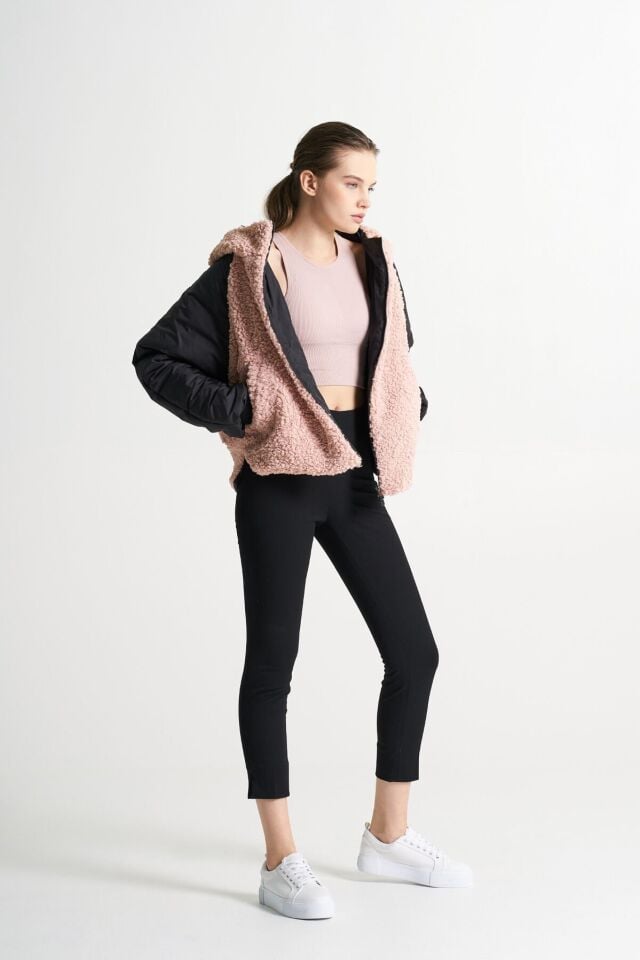 BiBi 2312 Pudra Teddy Kumaş Kadın Kısa Mont