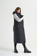 BiBi 2030 Kuşaklı Siyah Uzun Mont Yelek