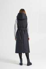 BiBi 2030 Kuşaklı Siyah Uzun Mont Yelek