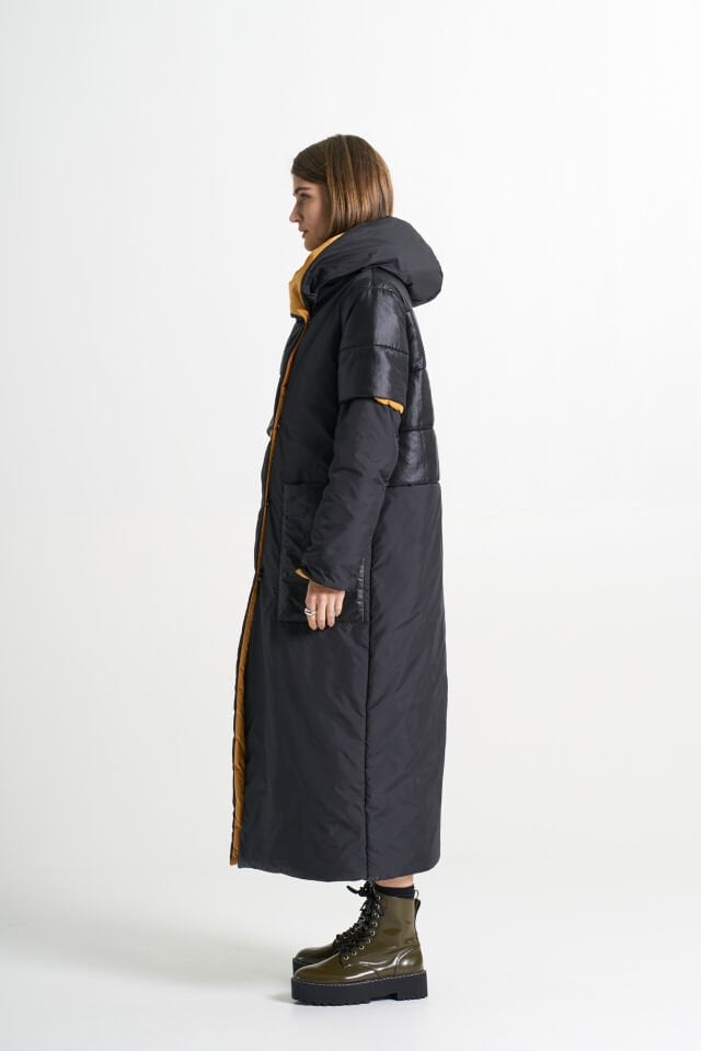 BiBi 2352 Farklı Tasarım İçi Sarı Siyah Kadın Mont