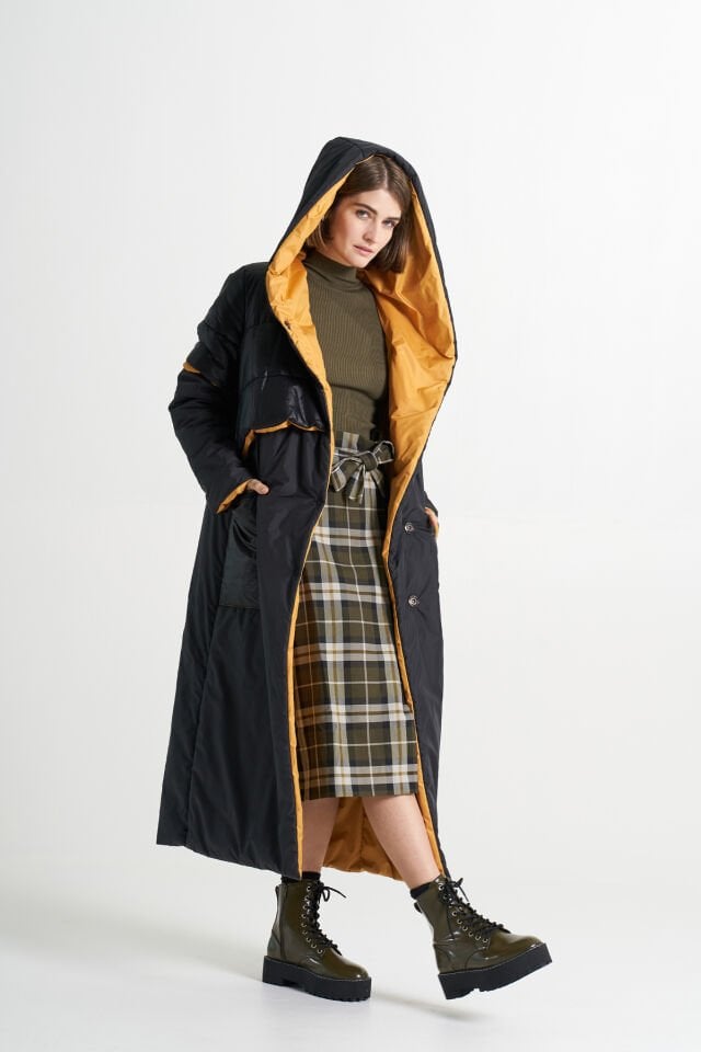 BiBi 2352 Farklı Tasarım İçi Sarı Siyah Kadın Mont