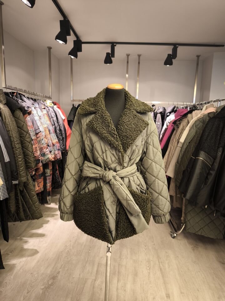 BiBi 2520  TEDDY KUMAŞLI YEŞİL KISA MONT