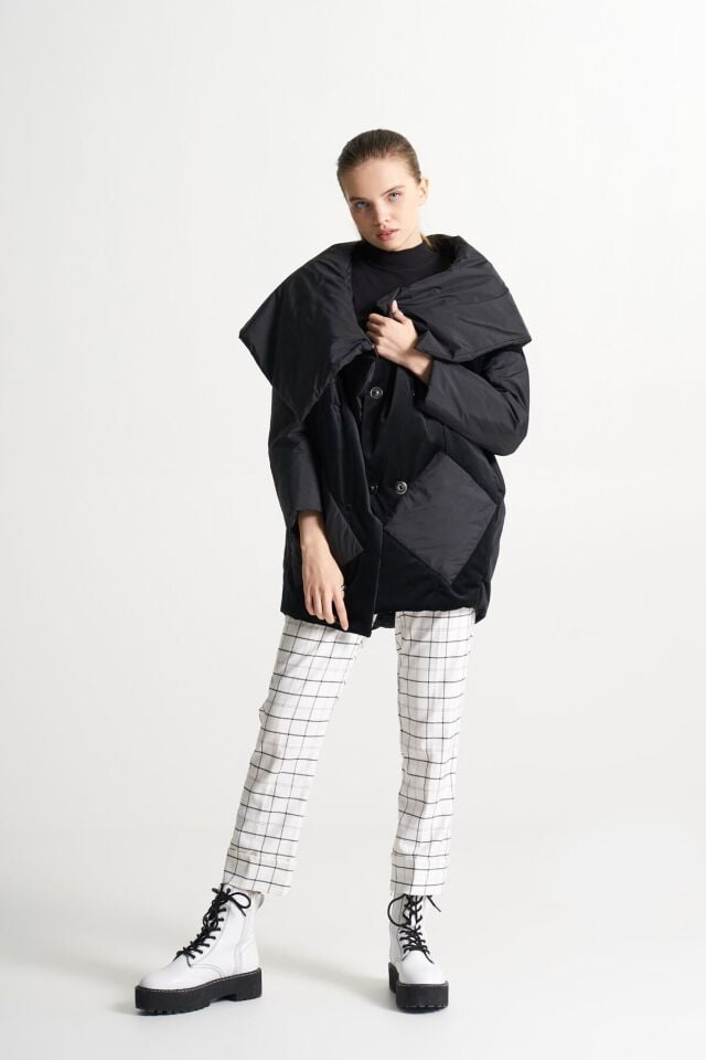 BiBi 2096k Kadife Detaylı Şal Yaka Kadın Mont