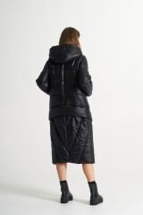 BiBi 2306 Etek Kısmı Asimetri Detaylı Siyah Uzun Mont