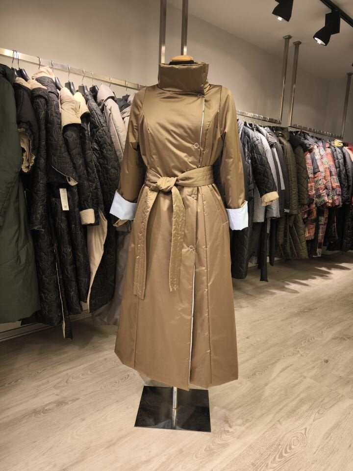 BiBi 2614 ÇİFT TARAFLI DİK HAKİM YAKALI KADIN MANTO MONT (Cappucino-Mavi)