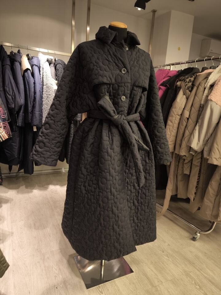 BiBi 2580 ÇİÇEK KAPİTONELİ SİYAH TRENÇKOT MANTO